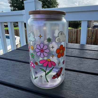 Mushrooms & Flowers | Glass Can Tumbler