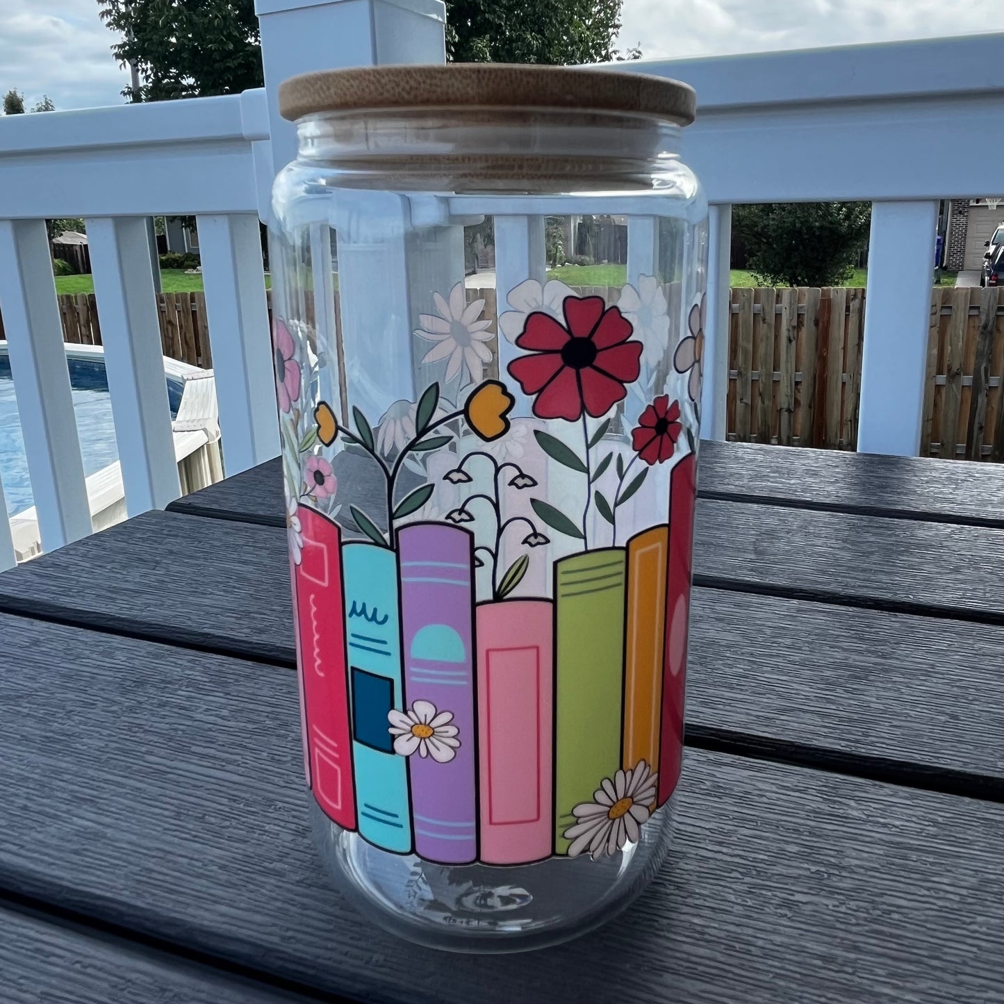 Books & Flowers | Glass Can Tumbler