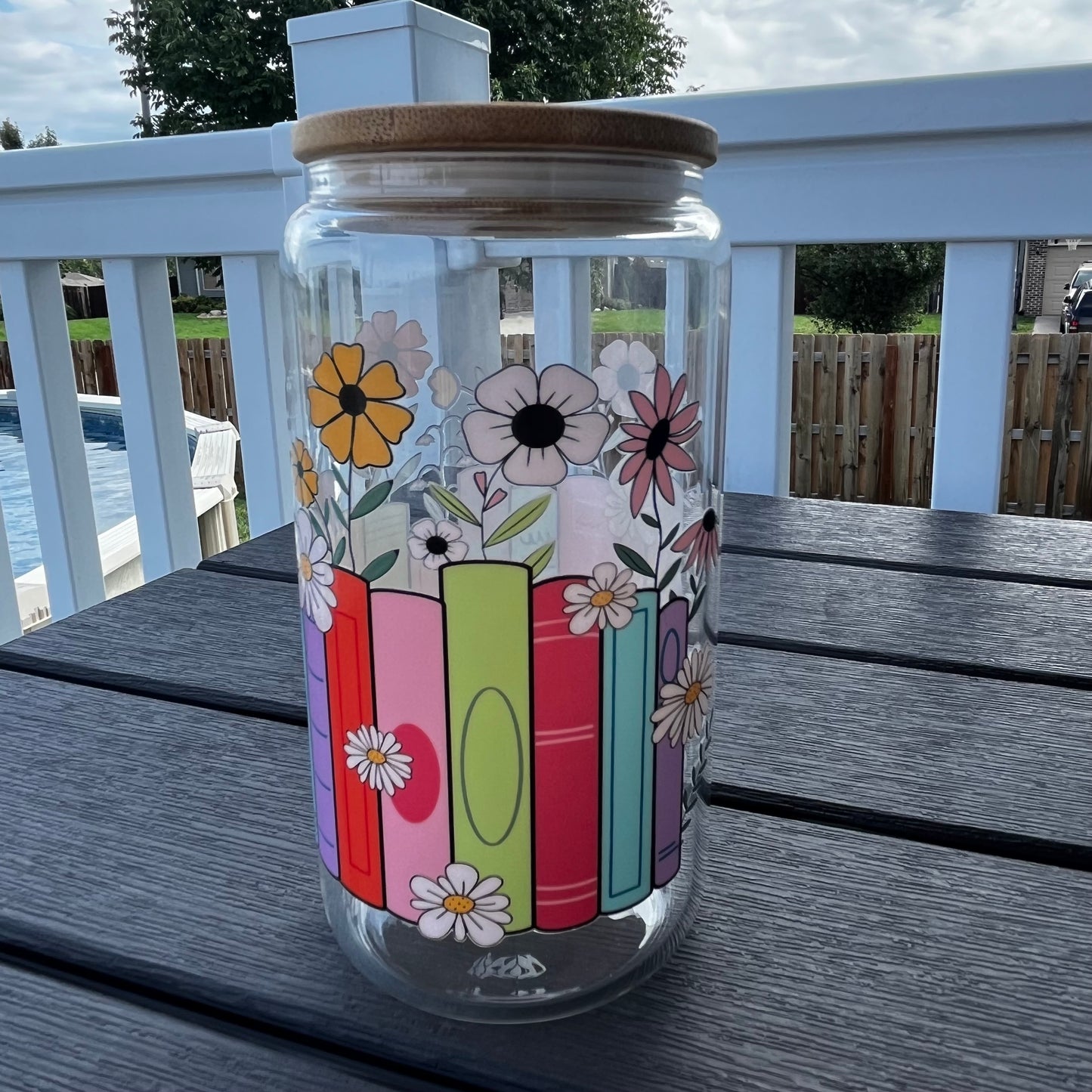 Books & Flowers | Glass Can Tumbler