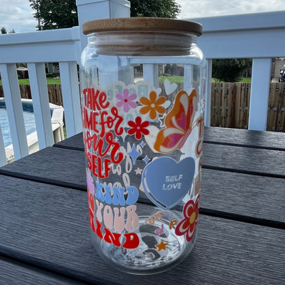 Books & Flowers | Glass Can Tumbler