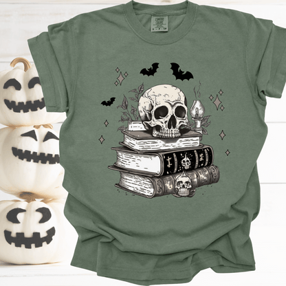 Skull & Book Stack | Comfort Colors Tee