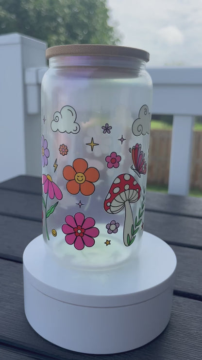 Mushrooms & Flowers | Glass Can Tumbler