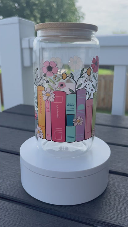 Books & Flowers | Glass Can Tumbler