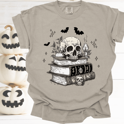 Skull & Book Stack | Comfort Colors Tee